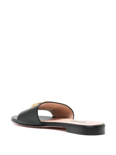 Shop Bally Emblem Leather Flat Sandals In Black