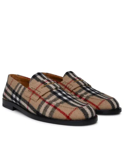 Shop Burberry Beige Wool Felt Loafers