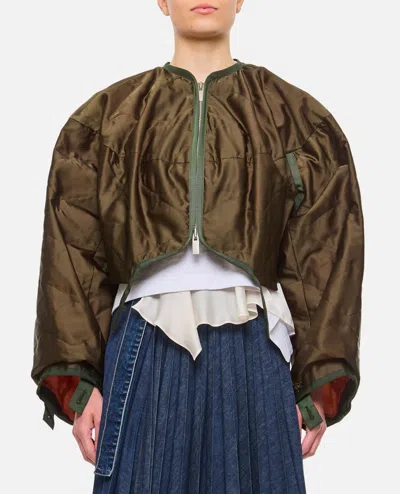 Shop Sacai Satin Quilted Blouson In Green