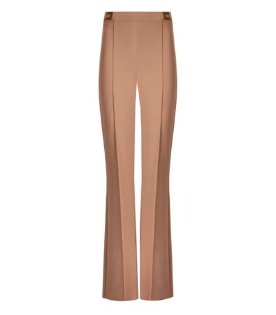 Shop Elisabetta Franchi Nude Palazzo Trousers With Logo In Beige