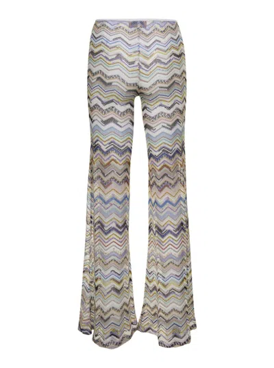 Shop Missoni Flared Pants In Zigzag Crochet With Lurex In Multicolour