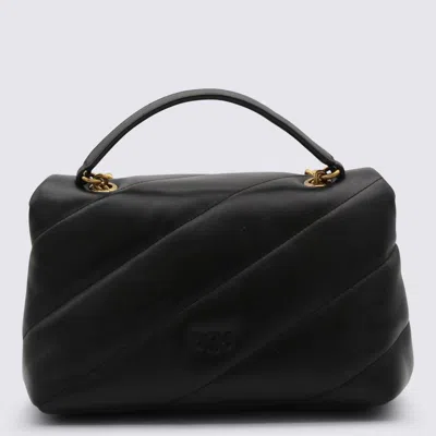Shop Pinko Black Leather Classic Love Shoulder Bag