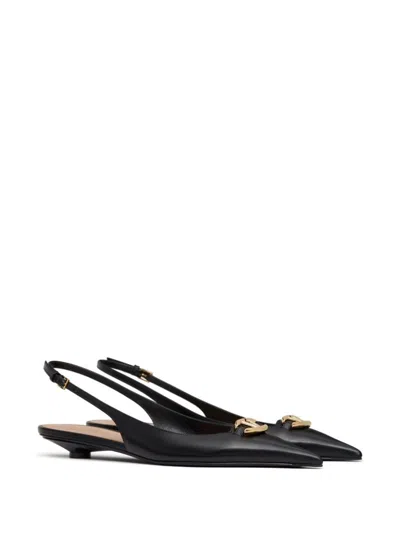 Shop Valentino Garavani Vlogo Leather Slingback Ballets In Black