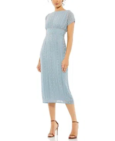 Shop Mac Duggal Beaded Cap Sleeve Column Midi Dress In Slate Blue