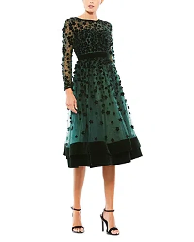 Shop Mac Duggal Embellished Floral Sheer Fit And Flare Dress In Emerald