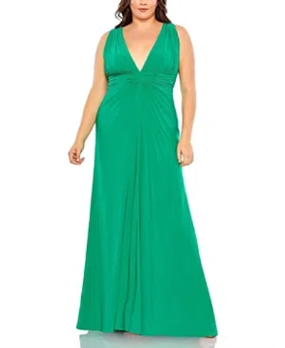 Shop Mac Duggal Draped V Neck A Line Gown In Jade