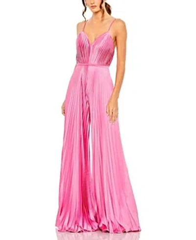 Shop Mac Duggal Pleated Plunge Neck Wide Leg Jumpsuit In Pink