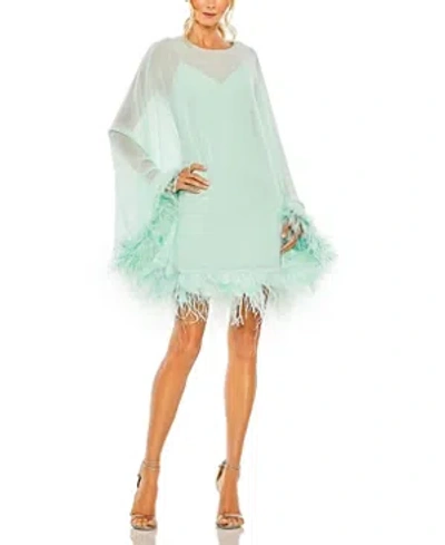 Shop Mac Duggal Feather Trimmed Trapeze Dress In Mint