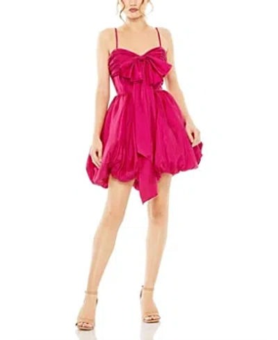 Shop Mac Duggal Spaghetti Strap Center Bow Balloon Mini Dress In Fuchsia