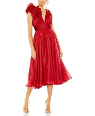 Mac Duggal Empire Rosette Midi Dress In Wine