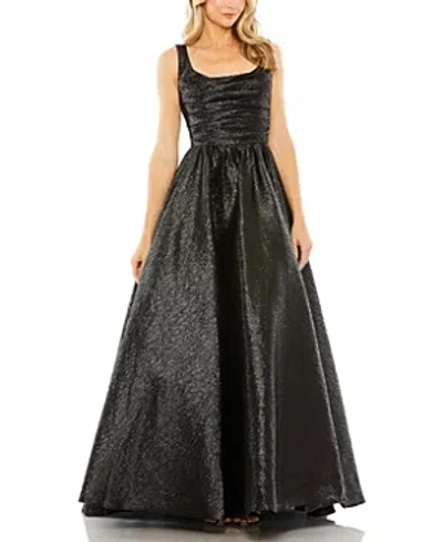 Shop Mac Duggal Metallic Pleated Bodice Ballgown In Black
