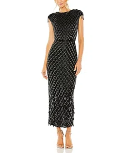 Mac Duggal Women's Crystal Fringe Cap-sleeve Dress In Black