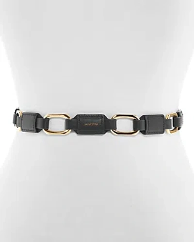 Shop Anine Bing Annie Bing Women's Mini Jody Chain & Leather Link Belt In Black/gold