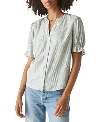 Shop Michael Stars Roxanne Button Front Puff Sleeve Shirt In Light Olive