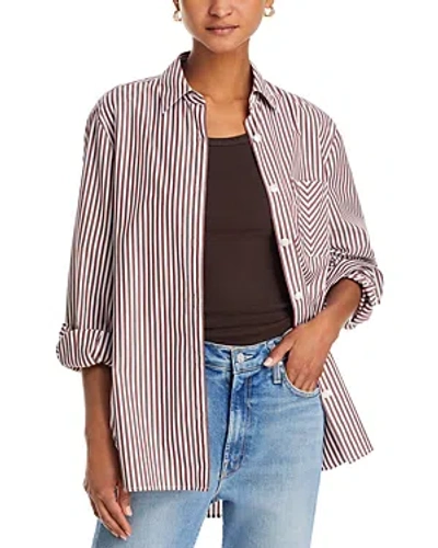 Shop Rag & Bone Maxine Cotton Button Down Shirt In Thin Brown Stripe