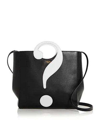 Shop Moschino Question Mark Leather Shoulder Bag In Black Multi