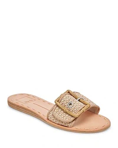 Shop Dolce Vita Women's Dasa Slip On Buckled Slide Sandals In White/natural Raffia
