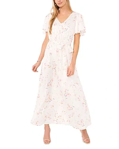 Shop Vince Camuto Printed Flutter Sleeve Maxi Dress In New Ivory