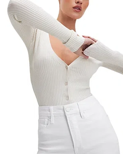 Shop Good American Shine Ribbed Cardigan Sweater In Cloud White