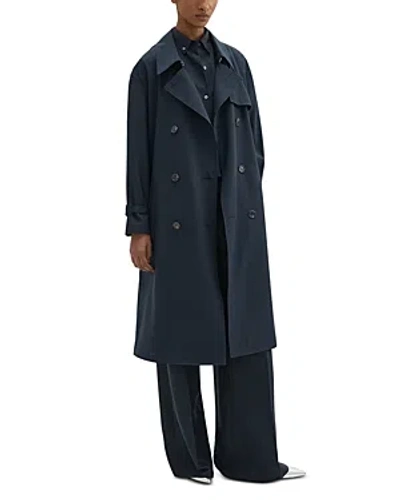 Shop Theory Double Breasted Trench Coat In Nocturne Navy