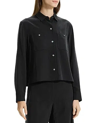 Shop Theory Boxy Cropped Shirt In Black