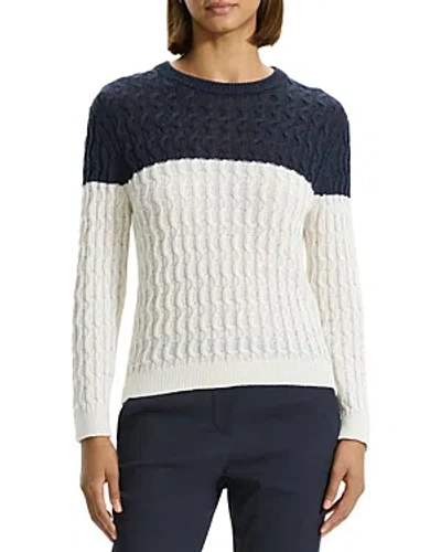 Shop Theory Color Block Cable Knit Sweater In Nocturne Navy/bone