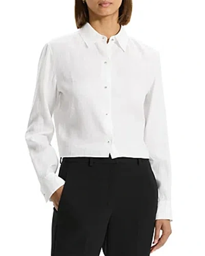 Shop Theory Linen Cropped Shirt In White