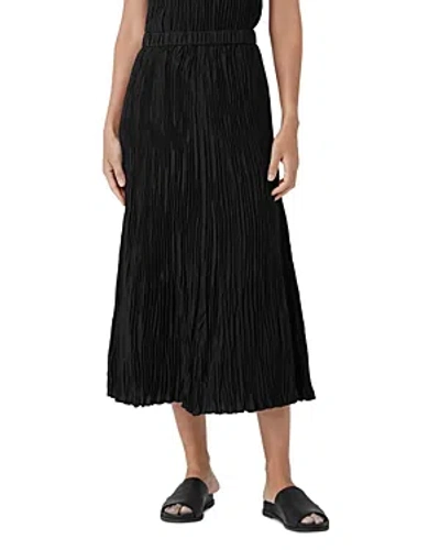 Shop Eileen Fisher Crinkle Silk Midi Skirt In Black