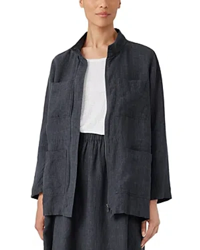 Shop Eileen Fisher Linen Delave Stand Collar Jacket In Graphite
