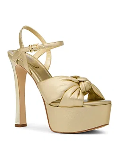 Shop Michael Kors Women's Elena Ankle Strap Knotted Platform Sandals In Pale Gold