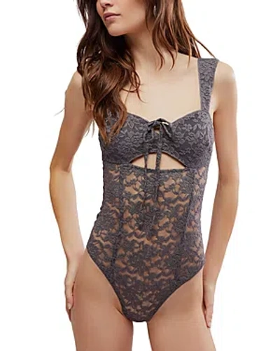 Shop Free People Strike A Pose Lace Bodysuit In Volcanic Glass
