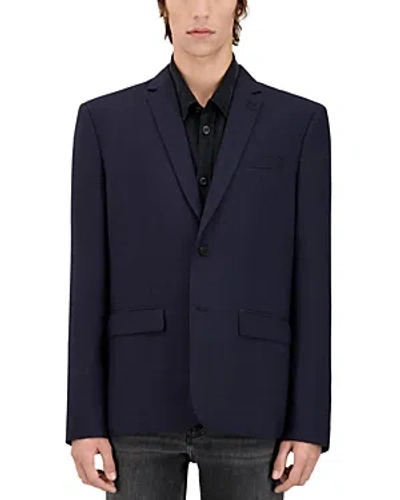 Shop The Kooples Printed Fitted Blazer In Navy