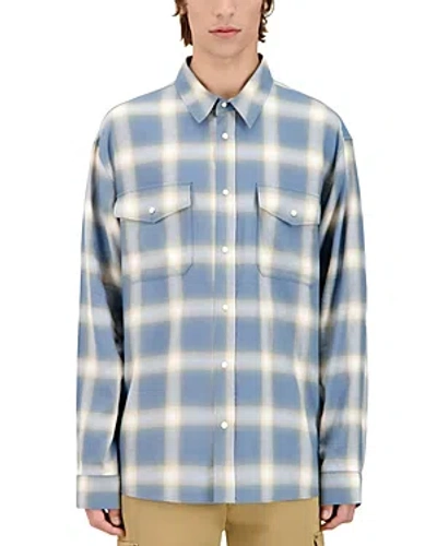 Shop The Kooples Manches Printed Long Sleeve Button Front Shirt In Blue