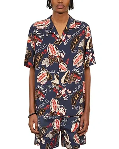 Shop The Kooples Manches Printed Short Sleeve Camp Shirt In Navy