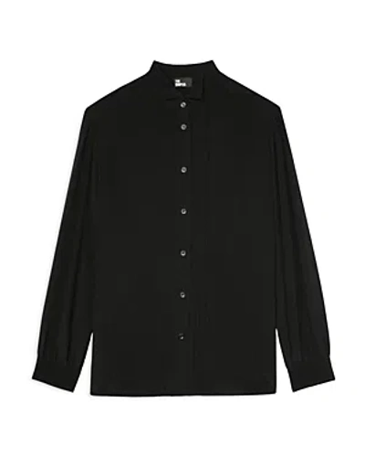 Shop The Kooples Silk Tuxedo Collar Long Sleeve Top In Black