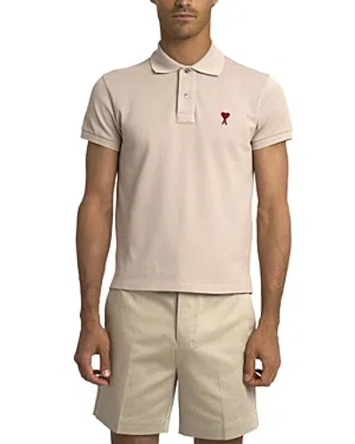 Ami Alexandre Mattiussi De Coeur Logo Polo Shirt In Heather Light Beige