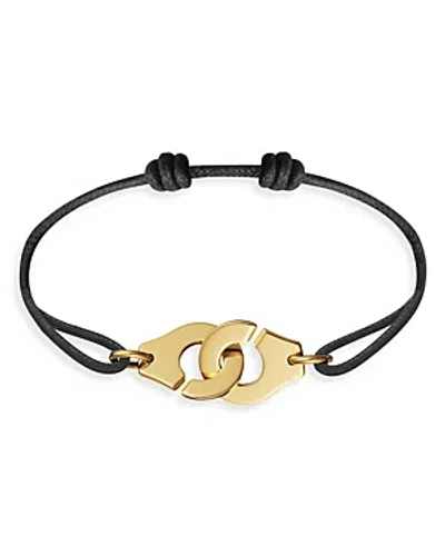 Shop Dinh Van 18k Yellow Gold Menottes Intertwined Handcuff Charm Adjustable Cord Bracelet In Gold/black