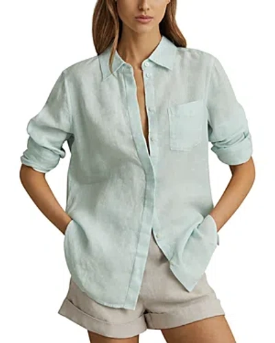 Shop Reiss Belle Linen Shirt In Aqua