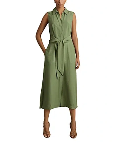 Shop Reiss Morgan Sleeveless Belted Dress In Green