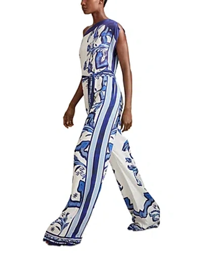 Shop Reiss Diana Printed Belted Jumpsuit In Blue