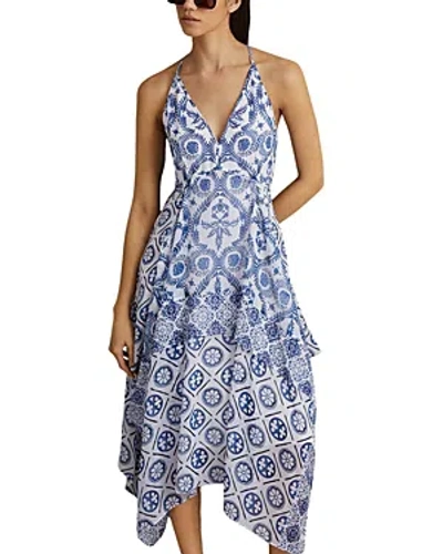 Shop Reiss Tiller Tile Halter Midi Dress In Blue