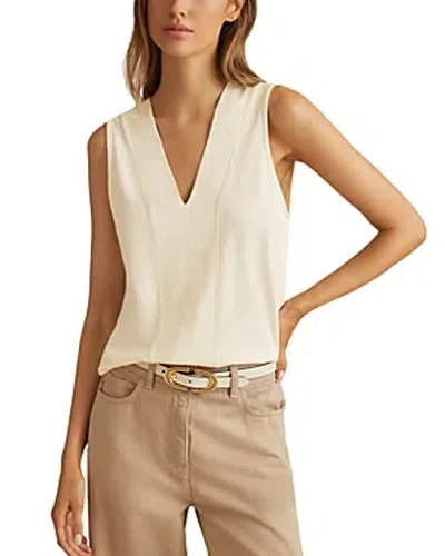 Reiss Mira V-neck Sleeveless Woven Top In Ivory