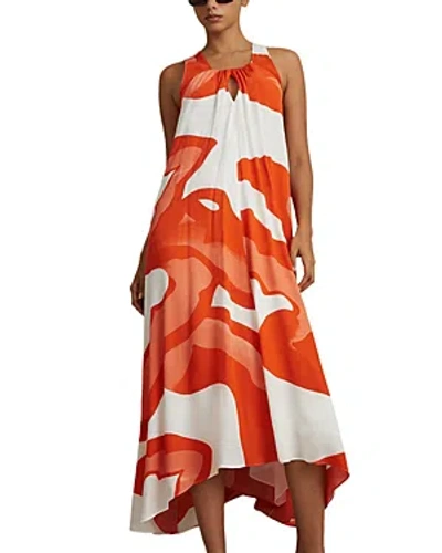 Shop Reiss Avia Pull On Midi Dress In Orange/white