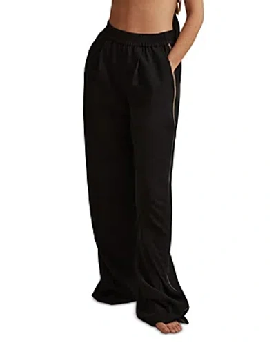 Shop Reiss Side Stripe Wide Leg Pants In Black