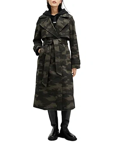Shop Allsaints Mixed Camo Print Trench Coat In Camo Brown