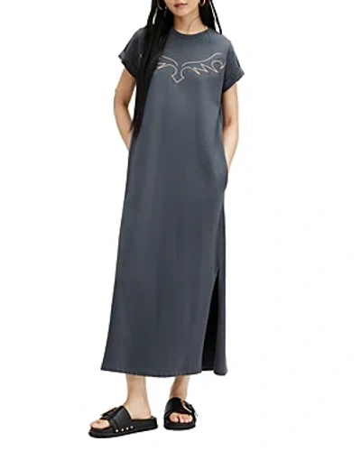 Shop Allsaints Randal Anna Embroidered Maxi Tee Dress In Washed Black