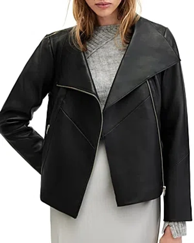 Shop Allsaints Gray Spliced Leather Moto Jacket In Black