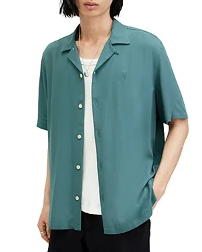 Shop Allsaints Venice Solid Regular Fit Button Down Camp Shirt In Aquara Blue