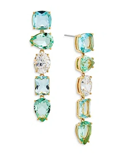 Shop Nadri Watercolor Linear Mixed Cut Drop Earrings In 18k Gold Plated In Blue/green