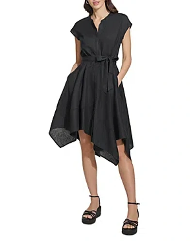 Shop Dkny Linen Asymmetrical Shirt Dress In Black